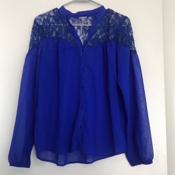 Royal Blue Lace Sheer Top - Picture 2 of 12
